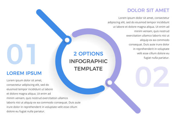 Infographic Template with 2 Options Infographic template with two steps or options, circle diagram, vector eps10 illustration two objects stock illustrations