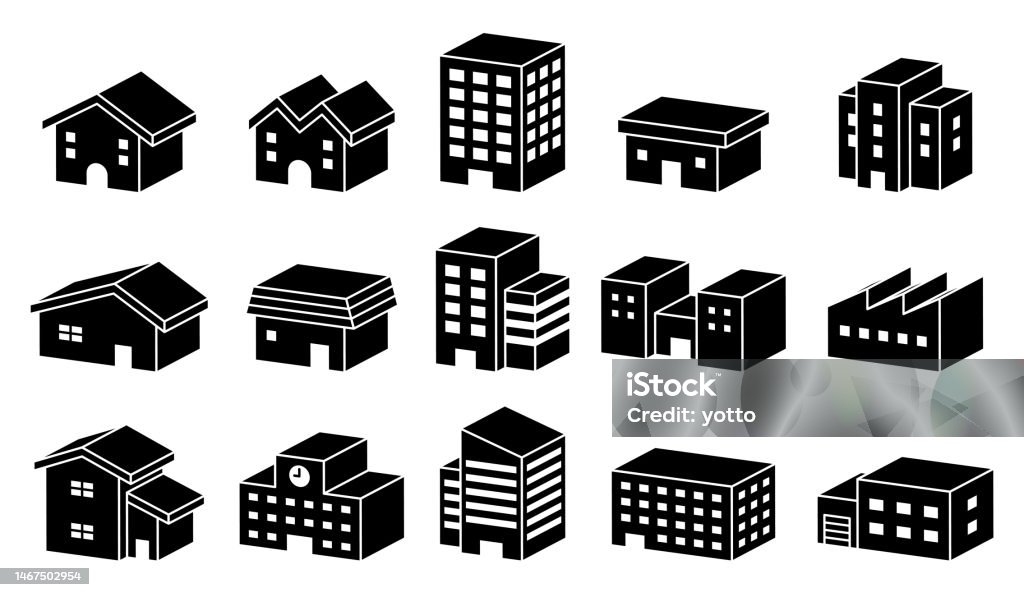 Building Vector Set 3d Buildings Vector Silhouette Set Stock Illustration - Download Image ...