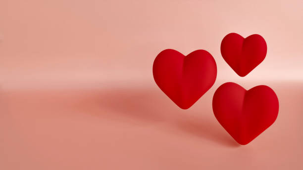 istock Red 3d heart on pink background. Copy space. 1467503385