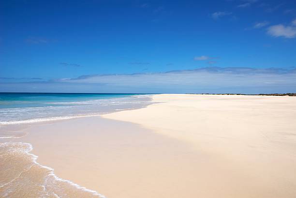 Paradise beach with white sand and blue water in "Cabo Verde" west africa coast photos stock pictures, royalty-free photos & images