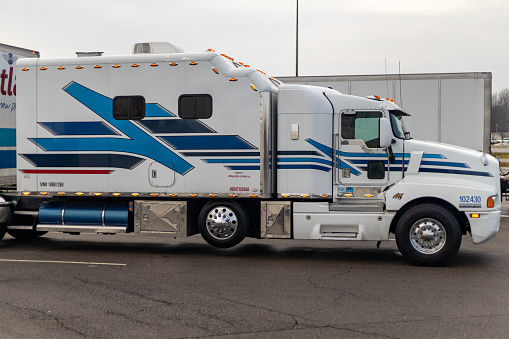 West Unity, Ohio, USA- 01.01.2023: huge cabin semi-truck. Atlas moving truck company