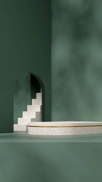 istock 3D render image blank mockup terrazzo and gold podium in portrait green scene wall 1467510545