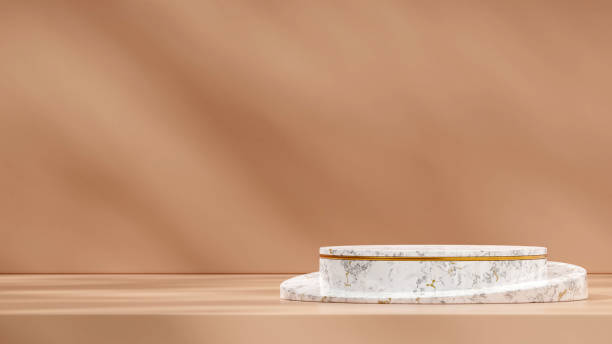 istock 3D rendering mockup space white marble and gold podium in landscape light brown wall and floor 1467510866