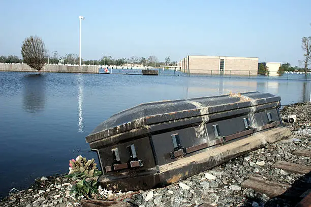 this is a coffin that floated away during the flooding from hurricane katrina.