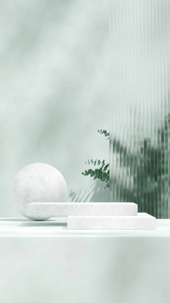 istock mint wall, glass, eucalyptus 3d render image empty space white concrete block podium in portrait 1467512264