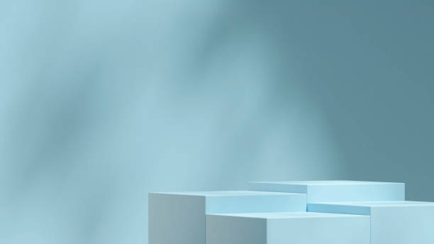 istock shadow and blue wall 3D image render mockup scene sky blue rectangle podium in landscape 1467512403