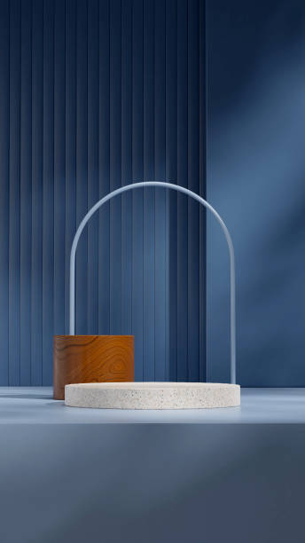 istock in portrait terrazzo and wood  podium 3d render empty scene blue arch and geometric wall 1467513583