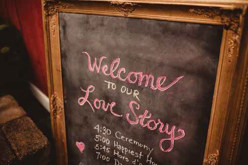 Welcome to our love story sign with times