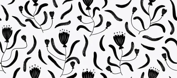 Vector illustration of hand drawn tulip flowers Seamless pattern. Seamless pattern