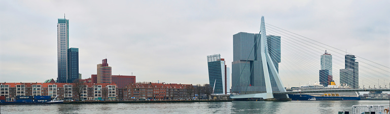 Rotterdam, Netherlands - February 11, 2023: Panoramic view to the city of Rotterdam