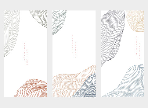 Japanese background with line wave pattern vector. Abstract art template with curve pattern. Mountain forest card and banner design in vintage style