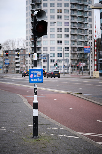 Rotterdam, Netherlands - February 11, 2023:  Road signs for pedestrians