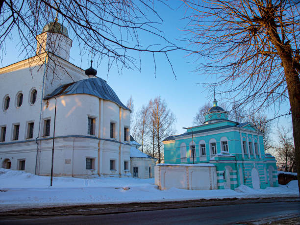 Orthodox churches in silver lighting, in winter.