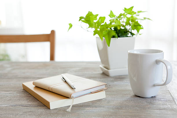 istock Two books with pen and a mug next to a plant on a table 146752283