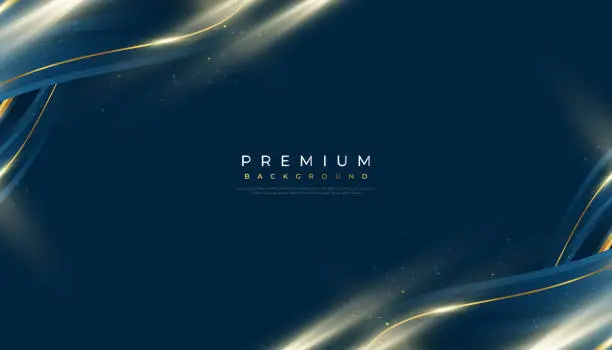 Vector illustration of Luxury Blue and Gold Background in Paper Cut Style with Shining and Sparkling Gold Light Effect. Can be Used for Award, Banner, Card, Nomination, Ceremony, Formal Invitation or Certificate Design