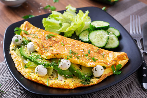 istock Omelette with mozzarella cheese and avocado. Ketogenic, keto diet breakfast. 1467527680