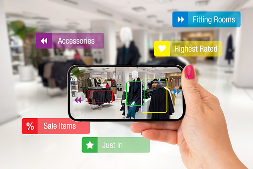 Concept of augmented reality tech used in retail store