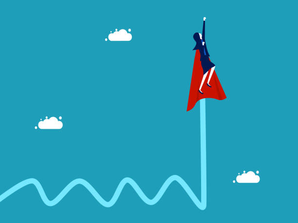 Growth in volatile conditions. Optimization for growth. businesswomen hero overcoming crisis Growth in volatile conditions. Optimization for growth. businesswomen hero overcoming crisis vector super money stock illustrations
