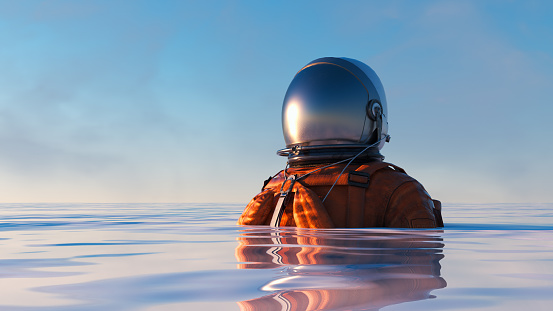Astronaut in the ocean . Artificial intelligence and fantasy concept .This is a 3d render illustration .