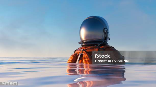 Ocean Astronaut Stock Photo - Download Image Now - Astronaut, Surreal, Lost