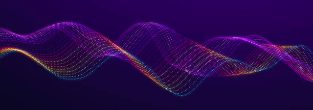 istock Colored sound wave. Equalizer for music. Futuristic dots background. 3D rendering. widescreen 1467535807