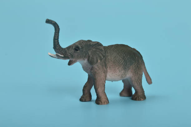 istock Black toy elephant isolated on a blue background 1467539234