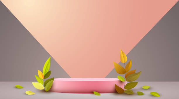 istock Abstract eco scene background. Cylinder podium with leaves. Product presentation, mock up, show natural cosmetic product. Podium, stage pedestal or platform. 1467543509