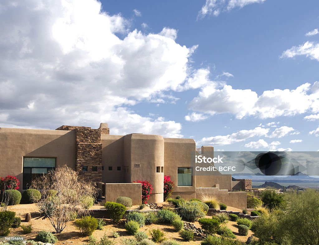 Large Adobe style home Large home located on mountain butte overlooking desert landscape near Scottsdale,AZ Arizona Stock Photo