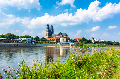 Magdeburg Cathedrale with river Elbe