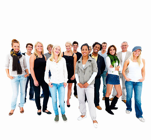istock Happy young men and women standing together 146754808