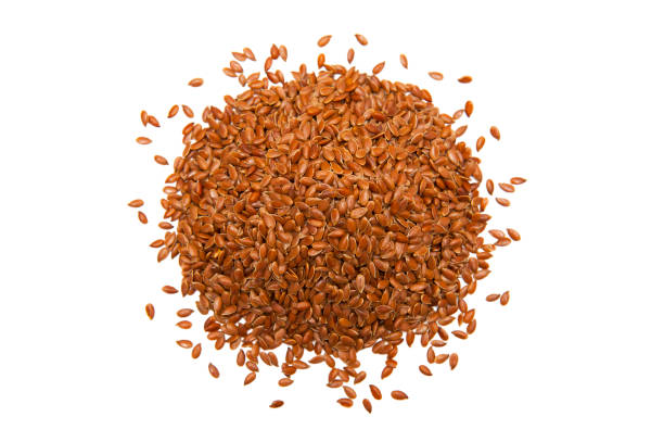 istock Top view of linseed, flax-seed isolated on white background 1467550209