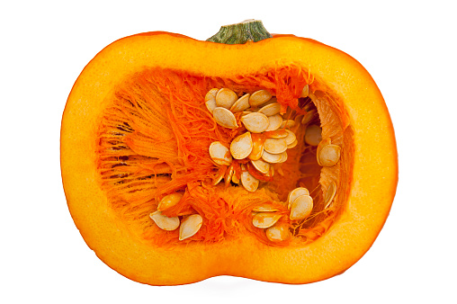 Cross-section of fresh pumpkin isolated on the white background