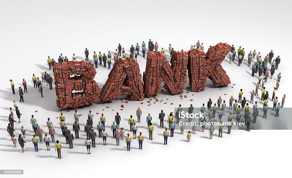 people standing around of bank ruin Banking Stock Photo