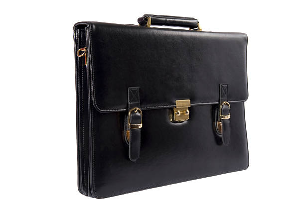 black leather briefcase stock photo