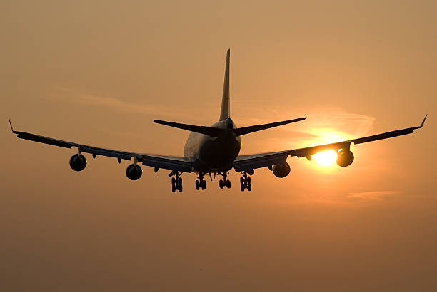 istock Airplane landing with sunrise in the morning 146755585