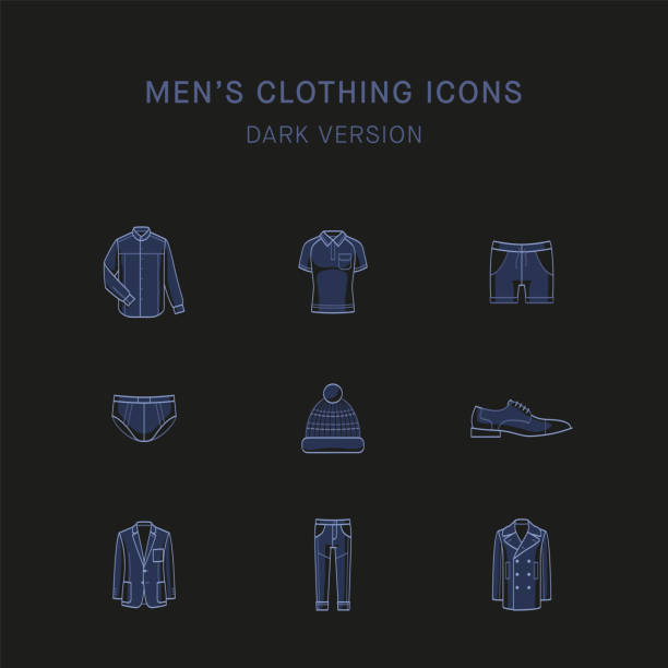 Men's clothing stroke icon set on dark background Vector illustration EPS10 mens clothing stock illustrations