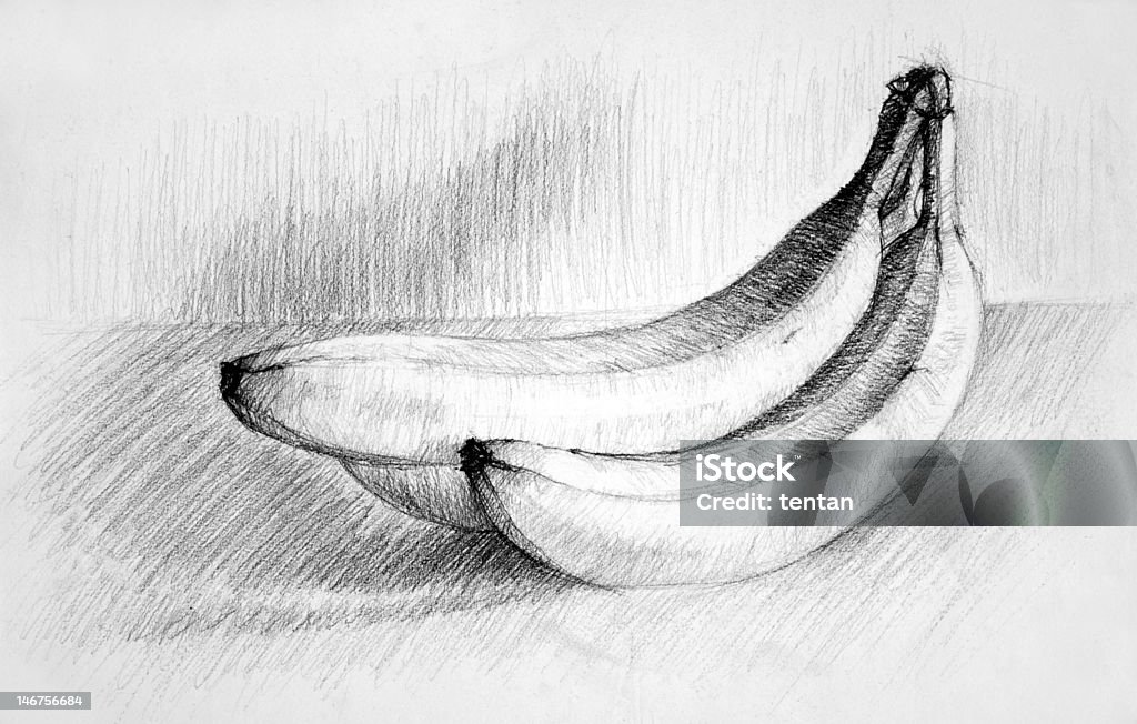 Эскиз с гроздью бананов - Стоковые иллюстрации В тени роялти-фри