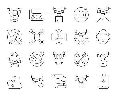 Drone Thin Line Icons Vector EPS File.