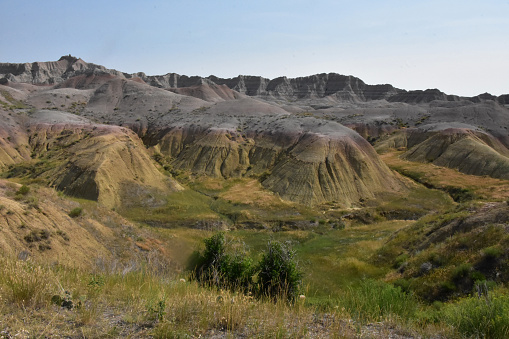 Scenic yellow mounds in the Badlands of a rural South Dakota.