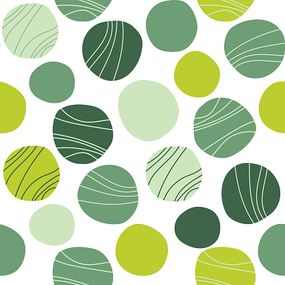Doodle circles with wavy lines. Abstract green seamless pattern for textiles, wrapping paper, fabrics, backgrounds, postcards, posters