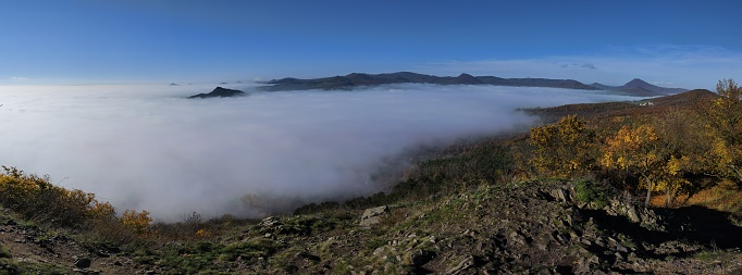 panorama view of bohemian uplands during an inversion from mountain Košťálov