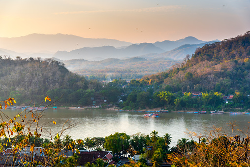 Mekong river in Luang Prabang city view from Phou Si mountain viewpoint.