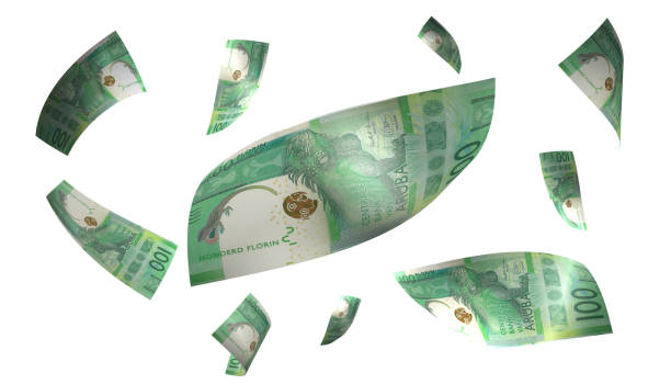istock 3D Render Set of Flying Aruba 100 Florin Money Banknote 1467576897