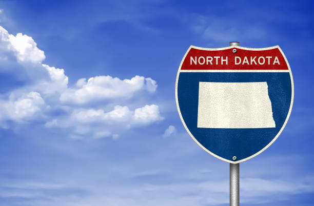 istock North Dakota state map - road sign 1467576995