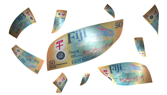 3D Illustration Fiji 50 Dollars Flying Money Banknote