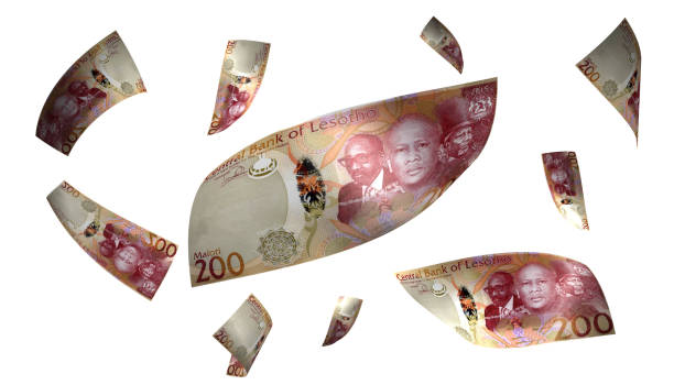 3d-rendersatz der fliegenden lesotho 200 maloti-geldbanknote - lesotho stock-fotos und bilder