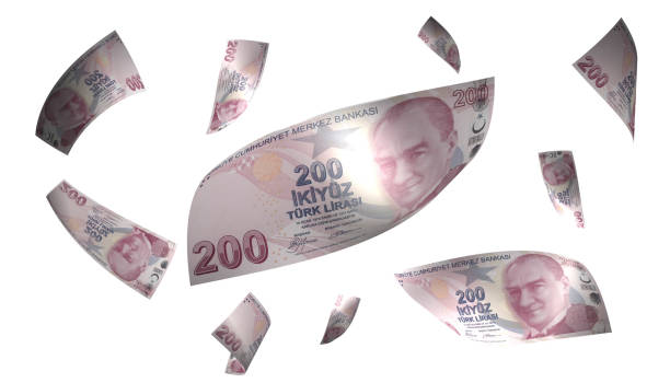istock 3D Render Set of Flying Turkey Lira Money Banknote 1467577839