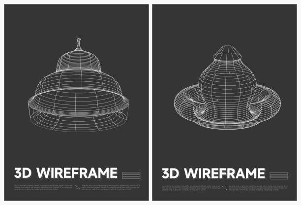 illustrazioni stock, clip art, cartoni animati e icone di tendenza di astratto bianco e nero 3d wireframe struttura linea forma poster sfondo vettoriale raccolta - 16615