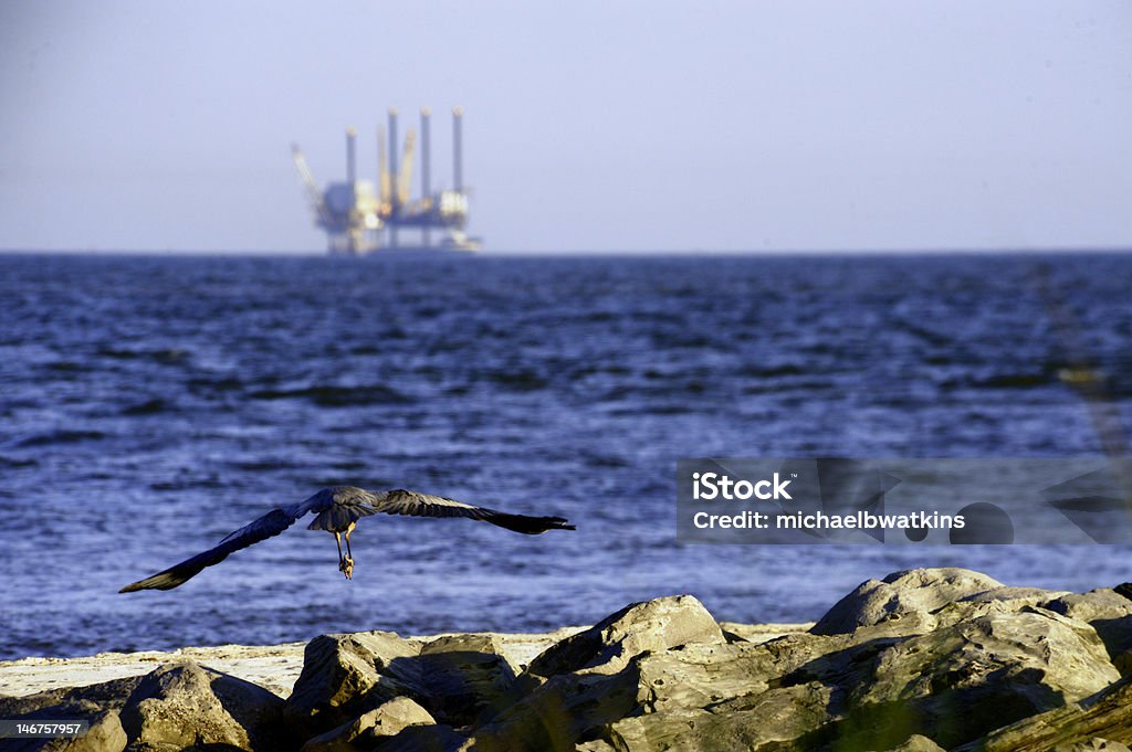 Volant grue et Plateforme pétrolière offshore - Photo de Golfe du Mexique libre de droits