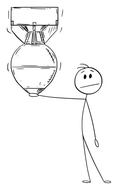 Vector illustration of Person Holding Air Bomb , Vector Cartoon Stick Figure Illustration